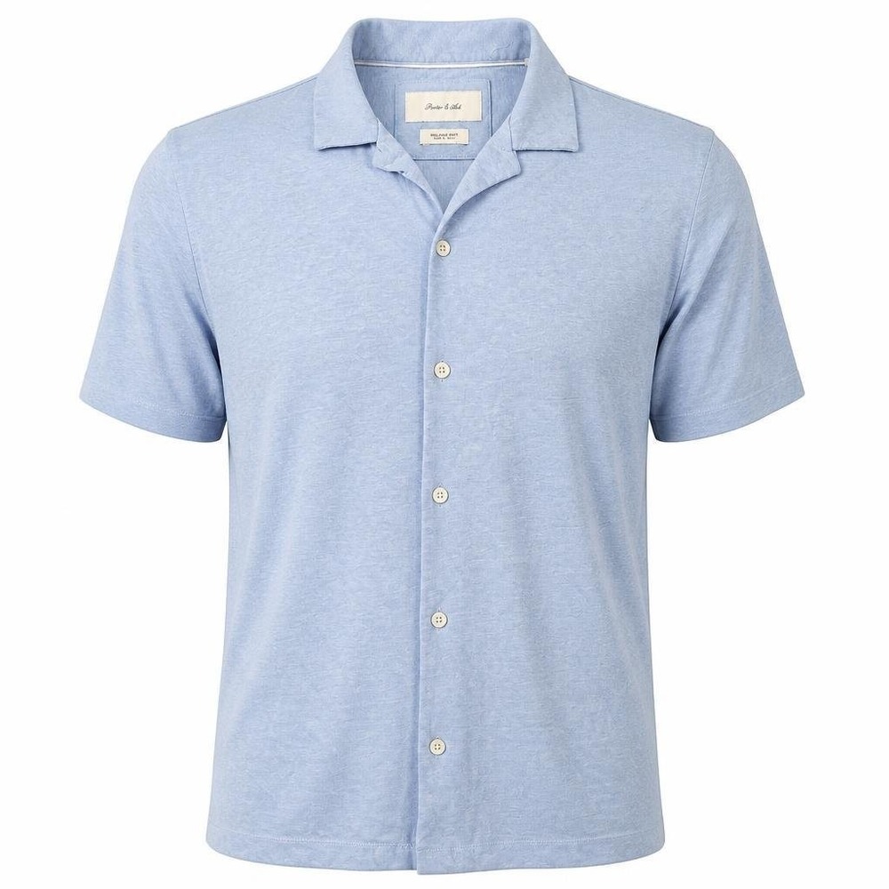 Porter Ash Melange Knit Shirt Mens L Blue Luxury Comfort Minimalist Button Corp